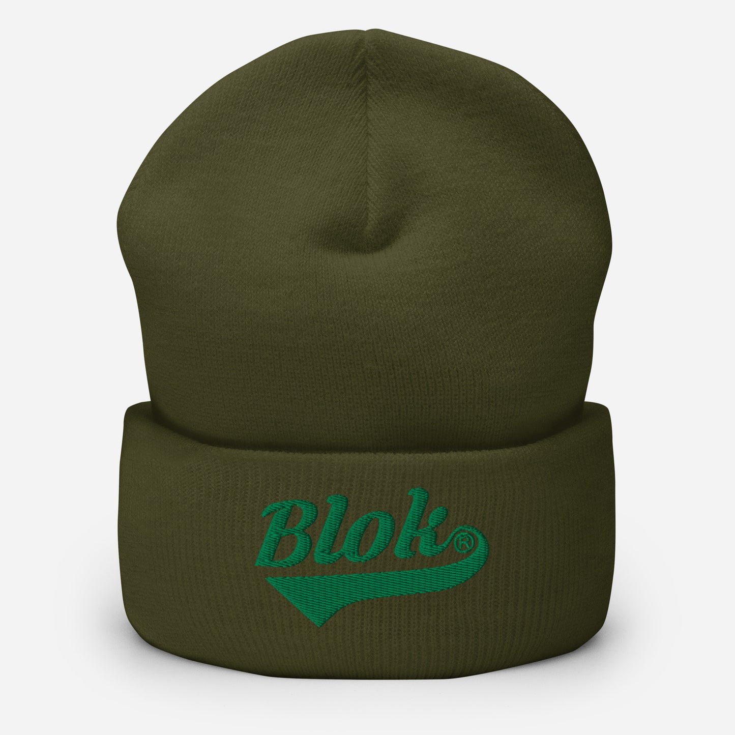 BLOK Classic Logo - Dark Green Embroidered Cuffed Beanie