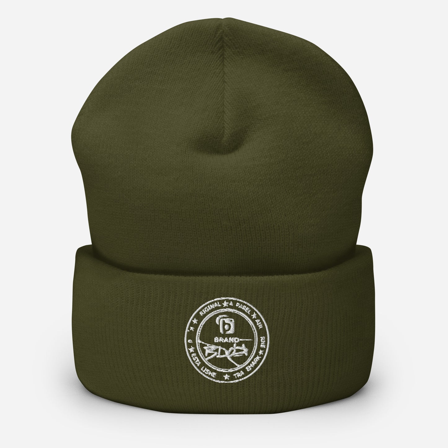 BLOK Apparel Stamp - Unisex White Embroidered Cuffed Beanie