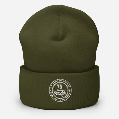 BLOK Apparel Stamp - Unisex White Embroidered Cuffed Beanie