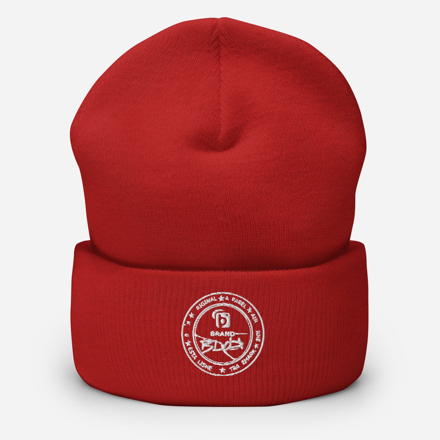 BLOK Apparel Stamp - Unisex White Embroidered Cuffed Beanie