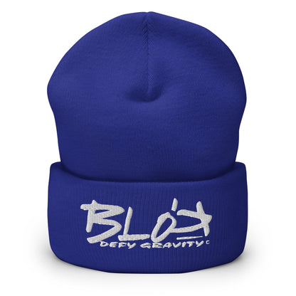 BLOK Defy Gravity - Unisex White Embroidered Cuffed Beanie