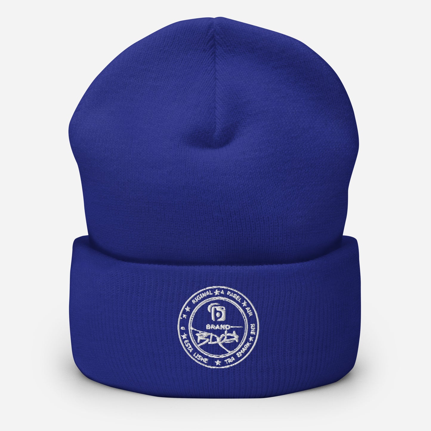 BLOK Apparel Stamp - Unisex White Embroidered Cuffed Beanie