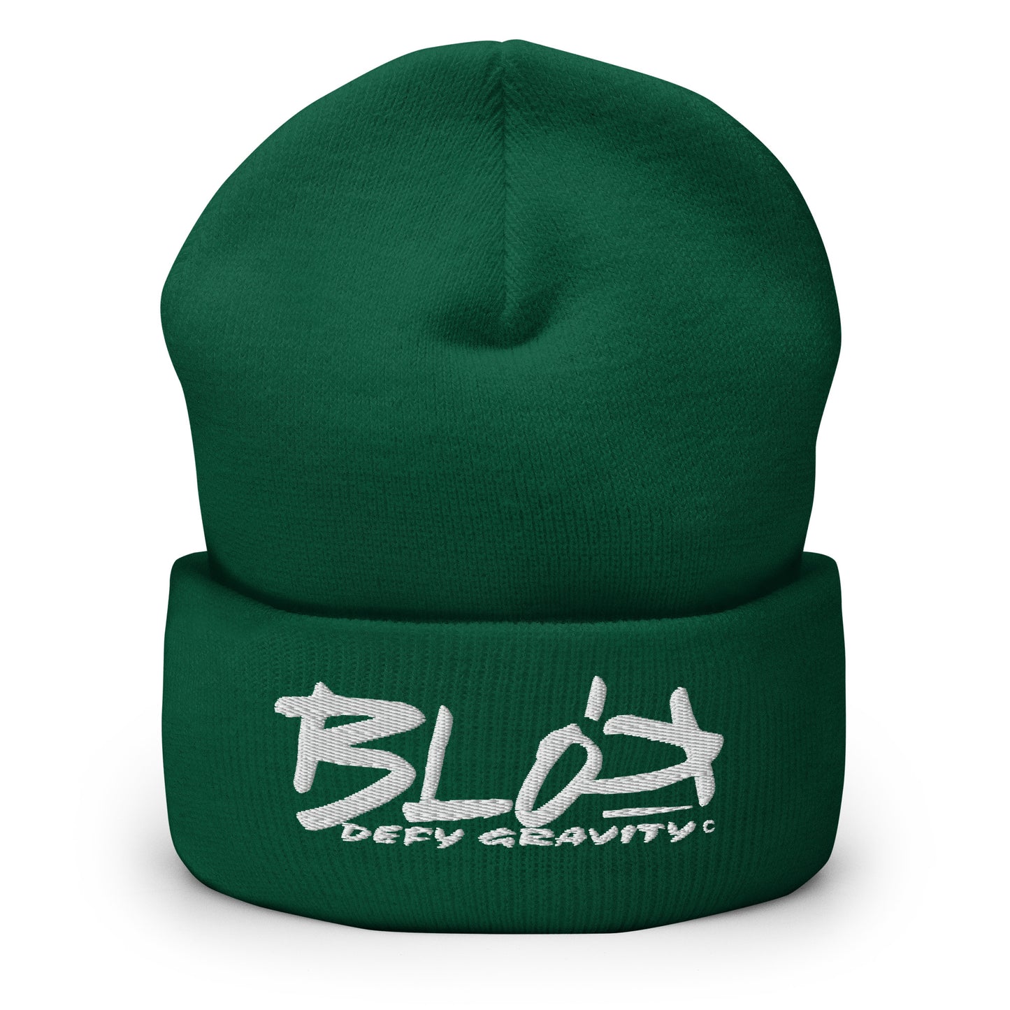 BLOK Defy Gravity - Unisex White Embroidered Cuffed Beanie