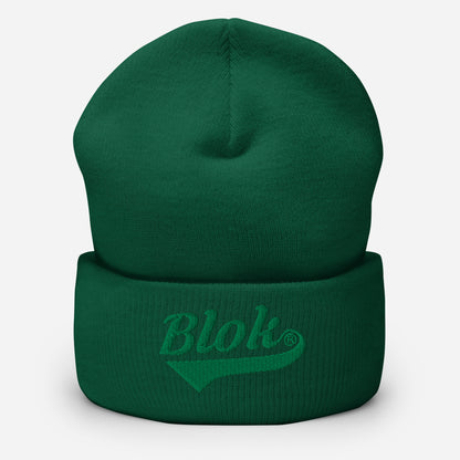 BLOK Classic Logo - Dark Green Embroidered Cuffed Beanie