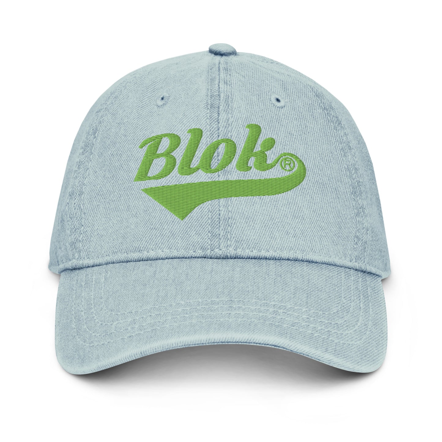 Blok Classic Logo - Denim Baseball Cap - Lime Green Embroidery