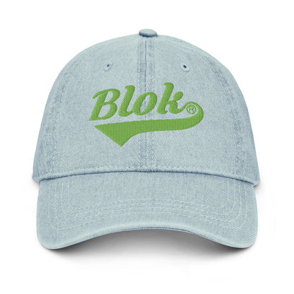 Blok Classic Logo - Denim Baseball Cap - Lime Green Embroidery