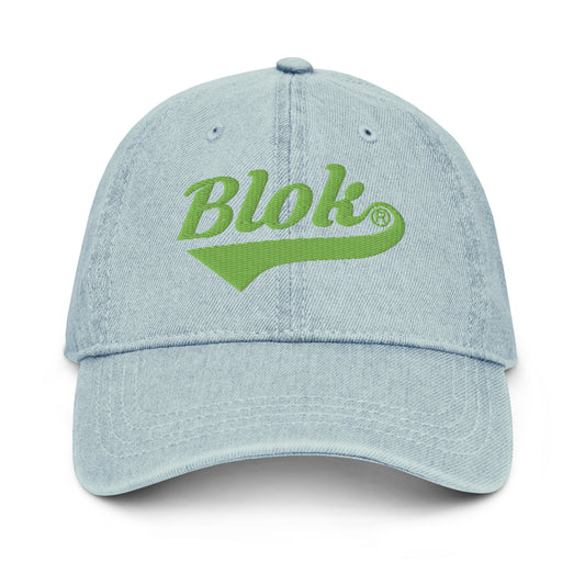 Blok Classic Logo - Denim Baseball Cap - Lime Green Embroidery