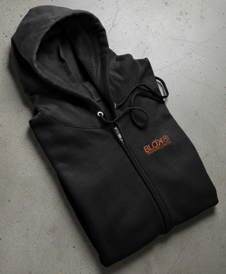 BLOK REGISTERED Front and Back Logo Premium Heavy zipped Hoodie