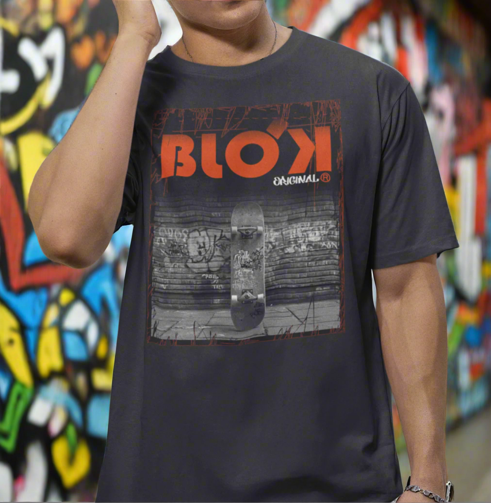 Blok Skateboard - Front Print - with Orange Logo - Oversize Men's
