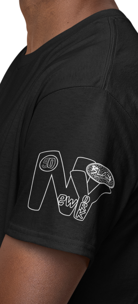 New York City Worldwide - Front, Back & Arm Print in Black & White - Men's Loose Fit