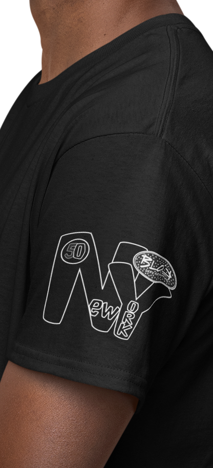 New York City Worldwide - Front, Back & Arm Print in Black & White - Men's Loose Fit