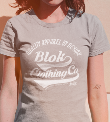 BLOK Quality Apparel By Design - White Print Women's Slim Fit Graphic T-Shirt