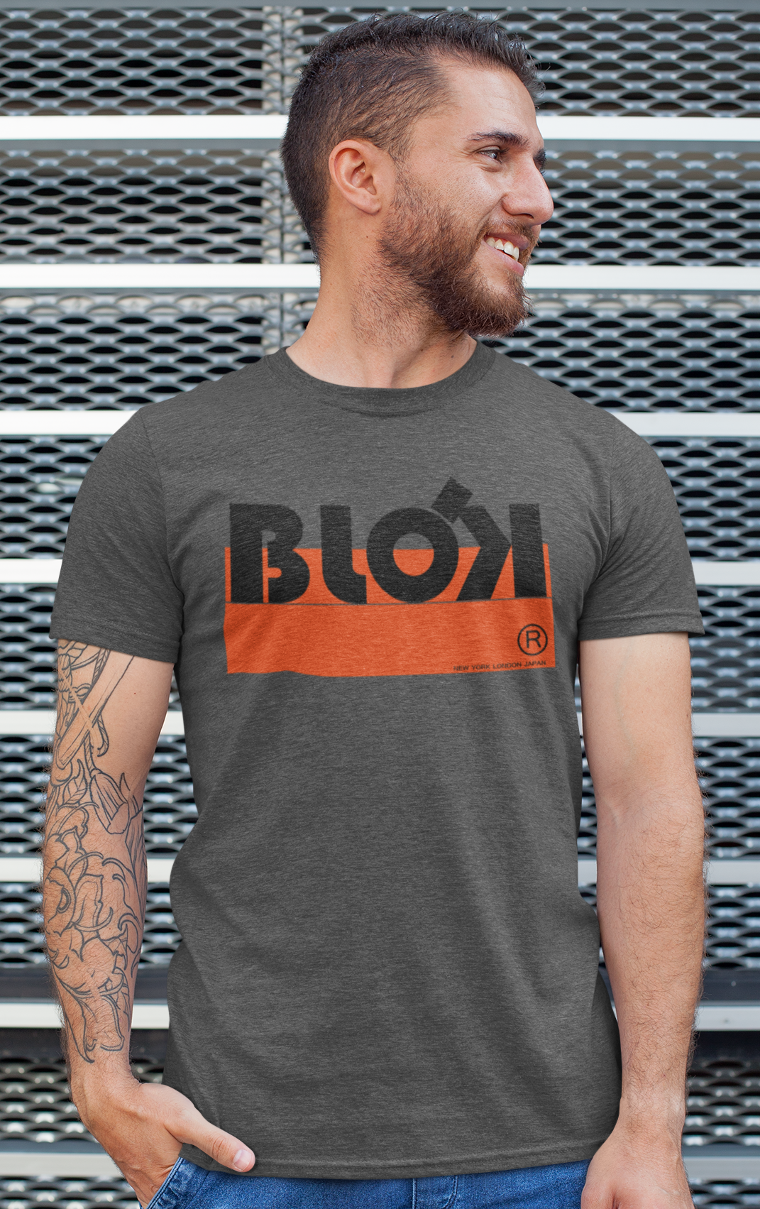 Blok Stripe - Front Print - in Orange & Black - Men's Classic Fit