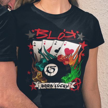 BLOK Born Lucky - Red Logo Women's Slim Fit Graphic T-Shirt