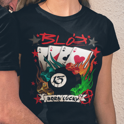 BLOK Born Lucky - Red Logo Women's Slim Fit Graphic T-Shirt