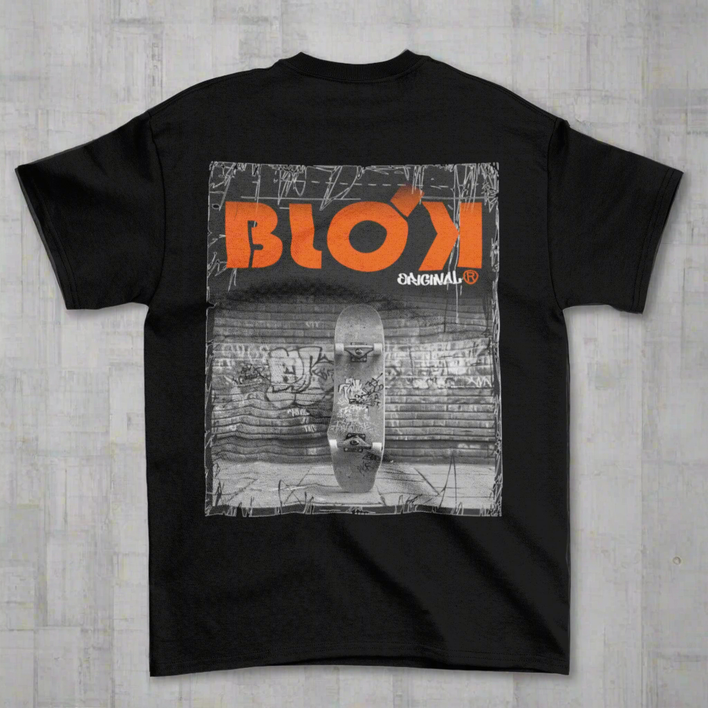 Blok Skateboard - Front & Back Print - with Orange Logo