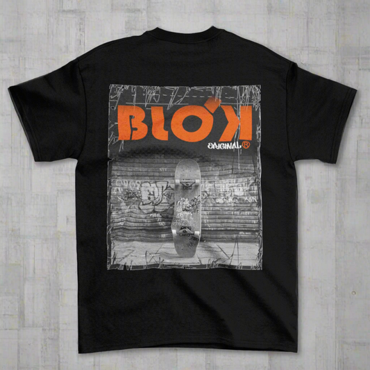 Blok Skateboard - Front & Back Print - with Orange Logo
