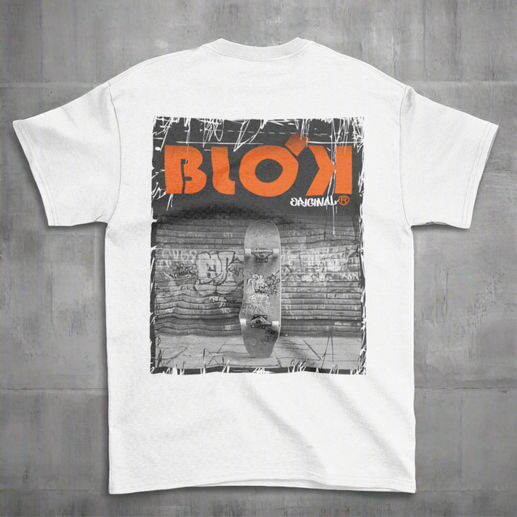 Blok Skateboard - Front & Back Print - with Orange Logo - Men's Loose Fit