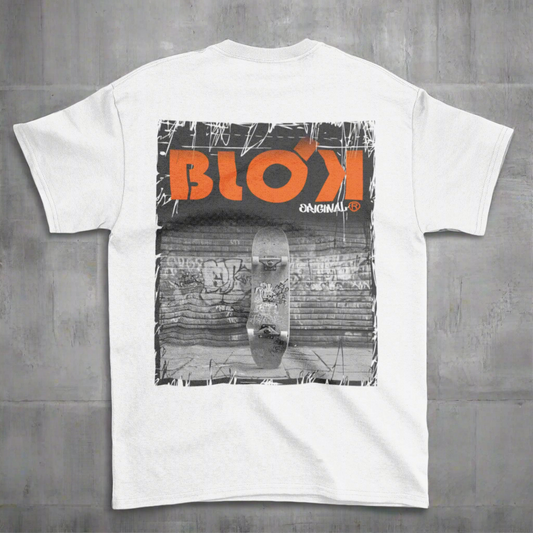 Blok Skateboard - Front & Back Print - with Orange Logo - Men's Loose Fit