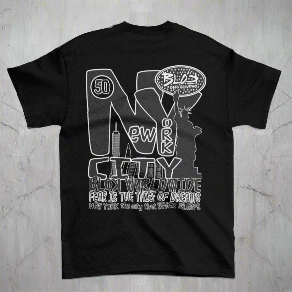New York City Worldwide - Front & Back Print - in Black & White - Men's Loose Fit