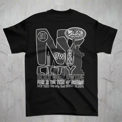 New York City Worldwide - Front & Back Print - in Black & White - Men's Loose Fit