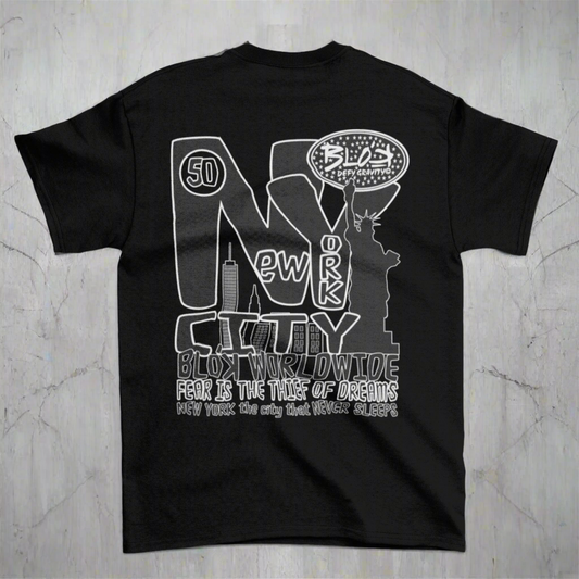 New York City Worldwide - Front & Back Print - in Black & White - Men's Loose Fit