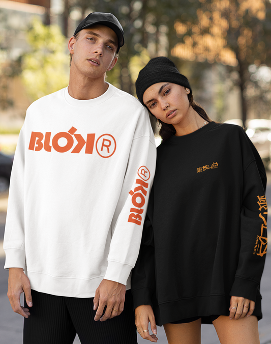 Blok R - Front & Arm Print in White - Men's Sweatshirt