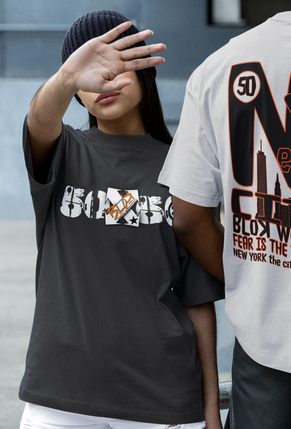 50/50 - Back & Front Print - in White & Orange - Women's Oversize