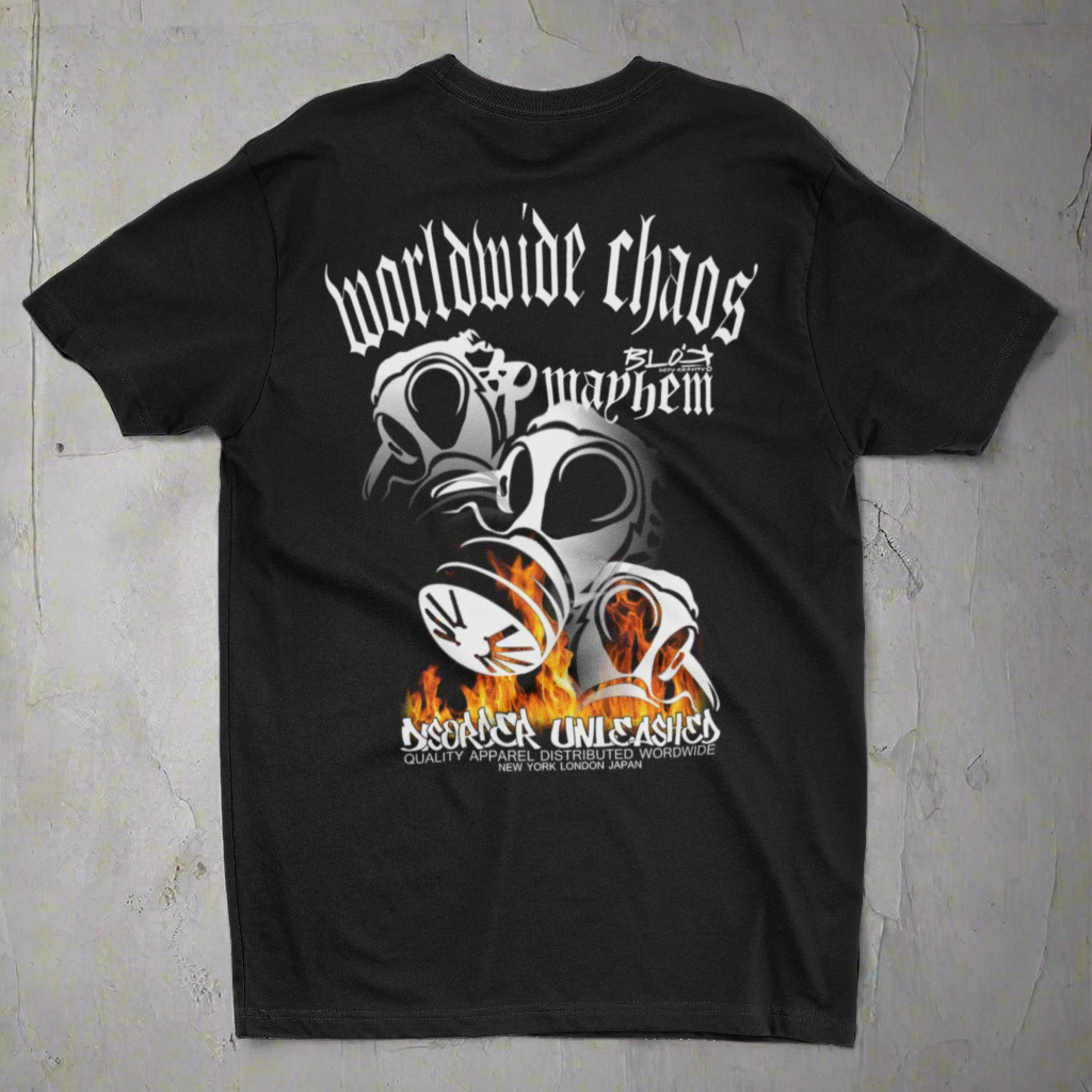 Worldwide Chaos - Front & Back Print - in White - Men's Loose Fit