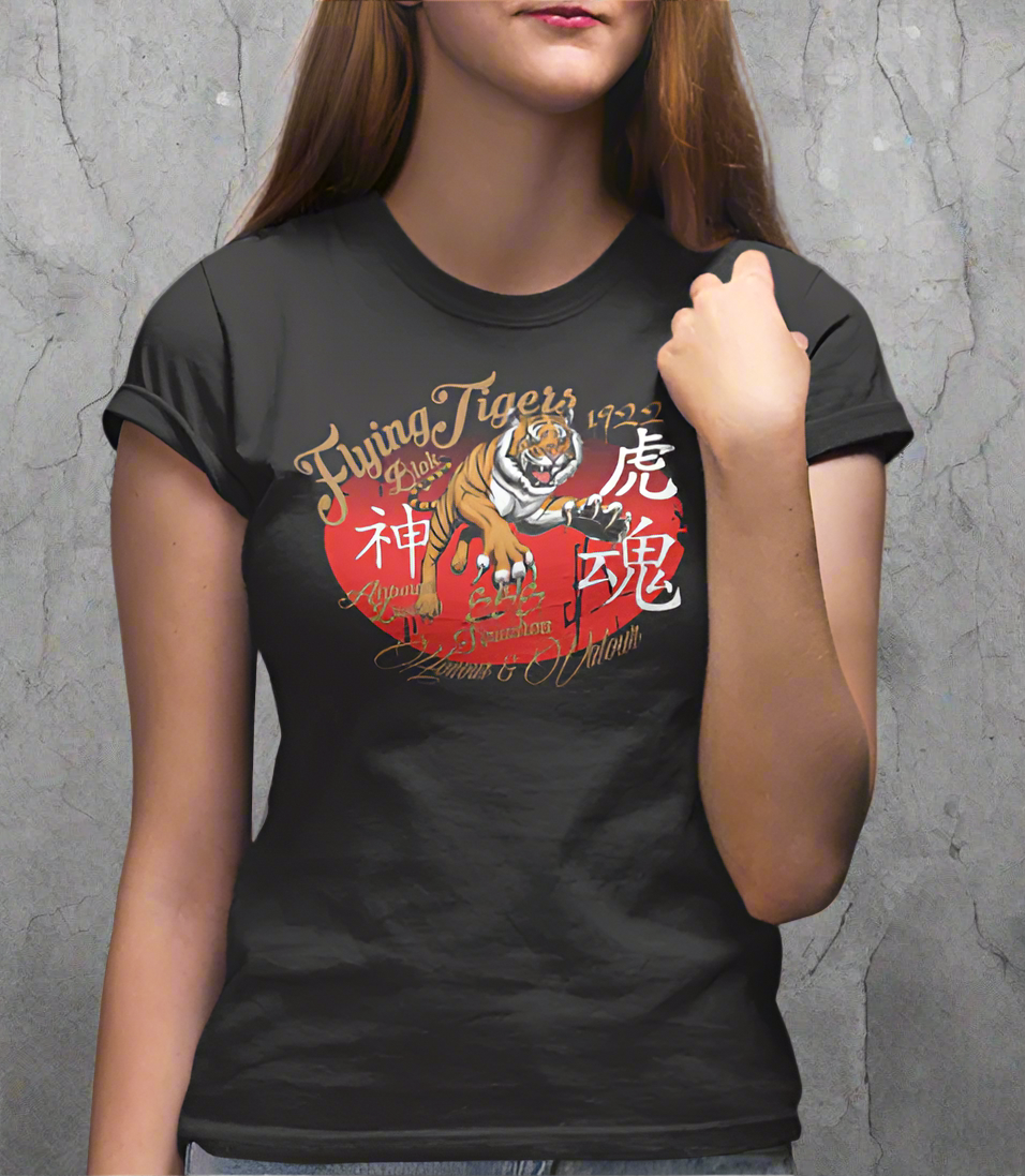 Original Flying Tigers - Front Print in Gold - Women's Slim Fit