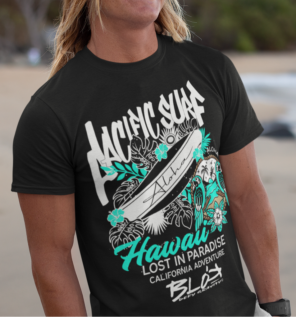 Pacific Surf Hawaii - Front Print in White & Turquoise - Men's Classic Fit
