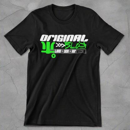 Land Sea Air - Front & Back Print with Green & White Logo - Men's Loose Fit