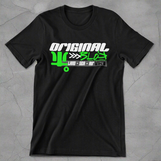 Land Sea Air - Front & Back Print with Green & White Logo - Men's Loose Fit