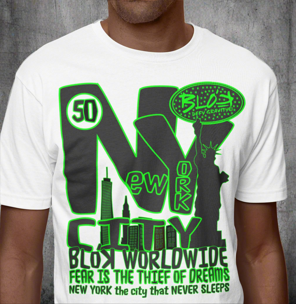 New York City Worldwide - Front, Back & Arm Print in Green - Men's Loose Fit