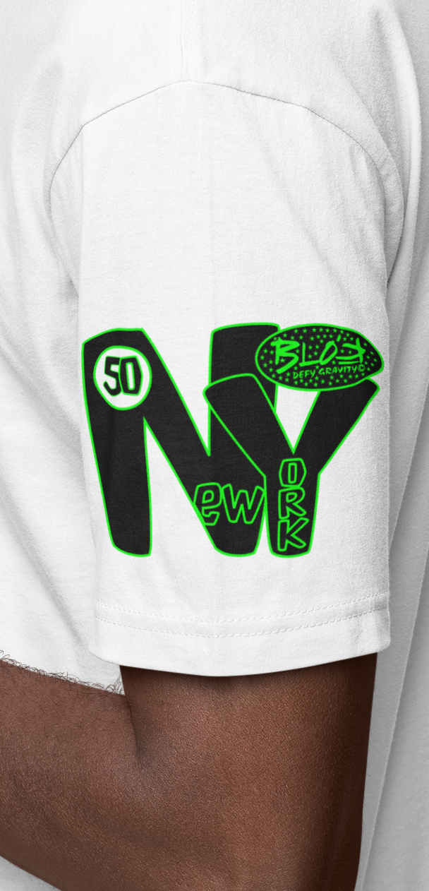 New York City Worldwide - Front, Back & Arm Print in Green - Men's Loose Fit