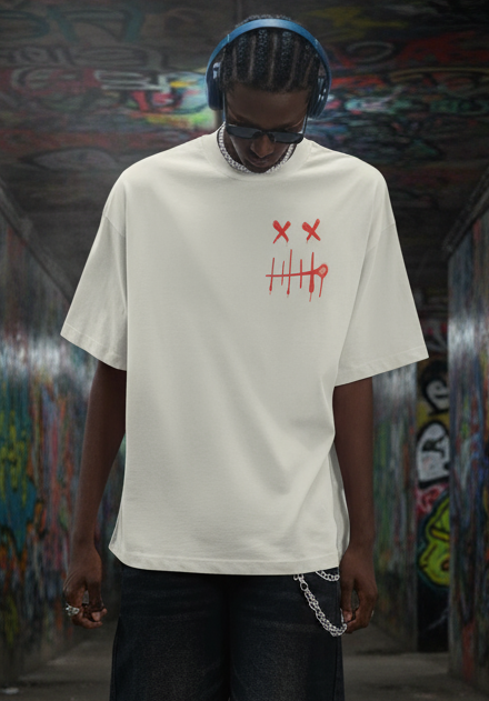 Stitch Face  - Front & Back Print - Faded Black - Men's Oversize