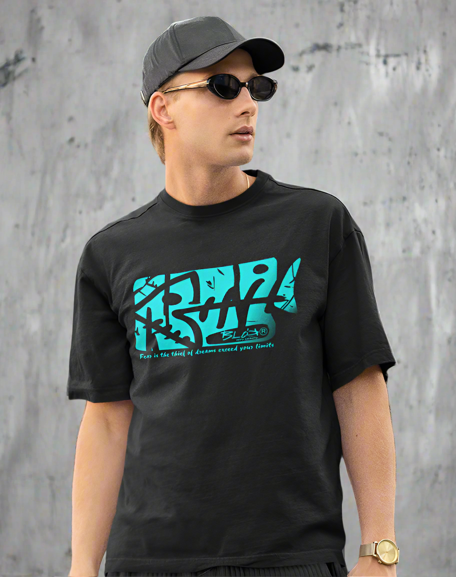 Fish Bone - Front & Back Print - in Turquoise - Men's Oversize