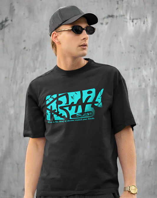 Fish Bone - Front & Back Print - in Turquoise - Men's Oversize