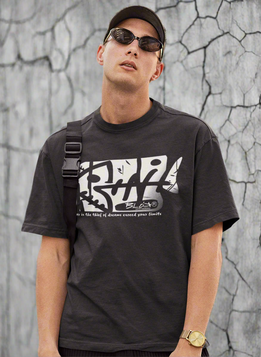 Fish Bone - Front & Back Print - in White - Men's Oversize