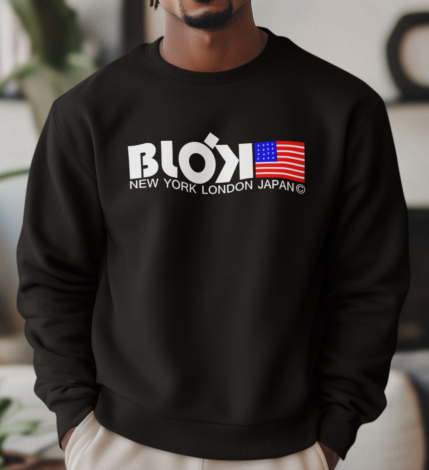 NY LDN JPN & Flag - White Print - Men's Sweatshirt