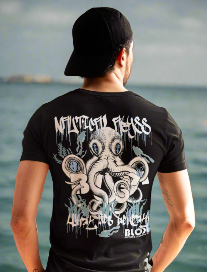 Nautical Abyss - Back & Front Print - in White & Blue