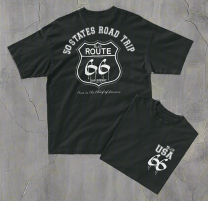 Route 66 Road Trip - Front & Back Print - in White - Oversize Men's