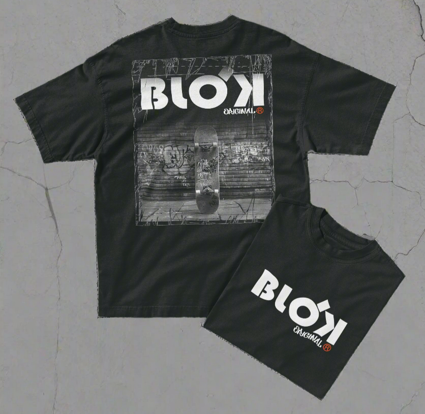 Blok Skateboard - Front & Back Print - with White Logo - Oversize Men's
