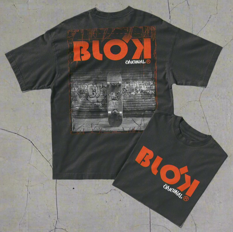 Blok Skateboard - Front & Back Print with Orange Logo - Women's Oversize