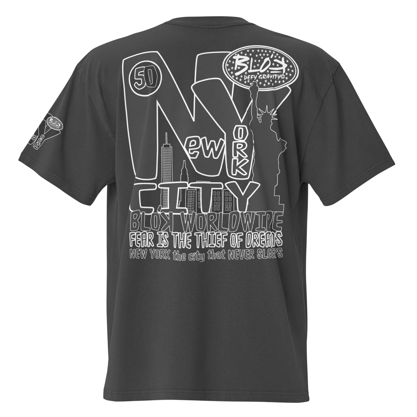 New York City Worldwide - Front, Back & Arm Print in Black & White - Men's Oversize