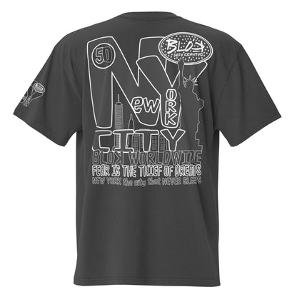 New York City Worldwide - Front, Back & Arm Print in Black & White - Men's Oversize