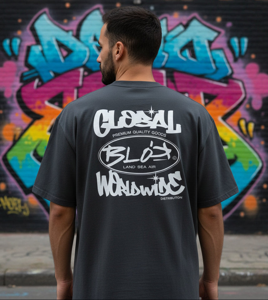 Blok Global - Front & Back Print - in White - Men's Oversize