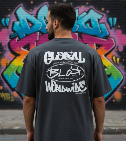 Blok Global - Front & Back Print - in White - Men's Oversize