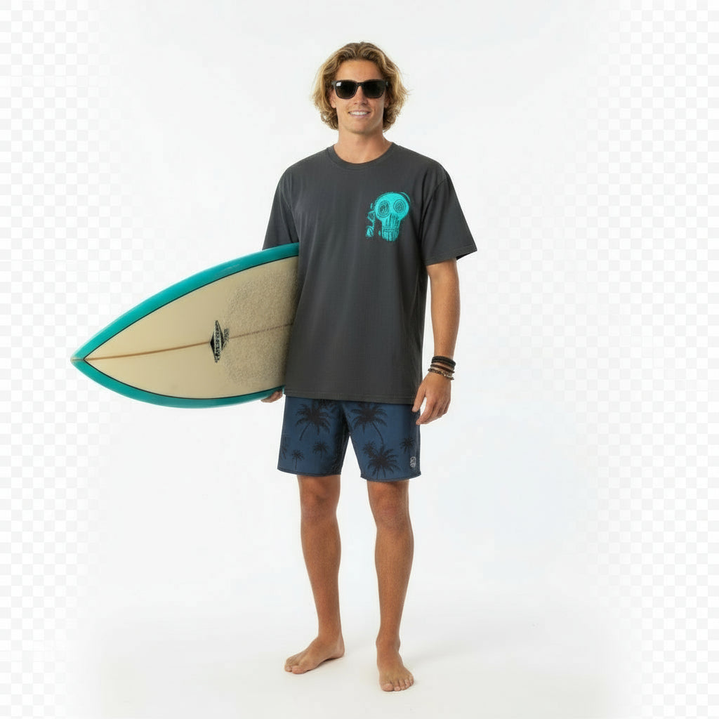 Skull - Front & Back Print - in Turquoise - Men's Oversize