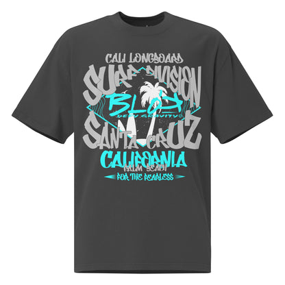 BLOK Santa Cruz - Gray & Turquoise Front Print Oversize Women's Graphic T-Shirt